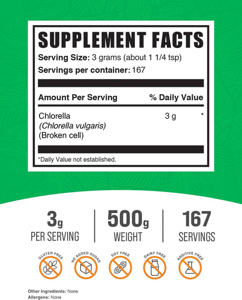 BulkSupplements.com Chlorella Powder - Green Superfood, Vegan & Gluten Free - 500g (1.1 lbs)