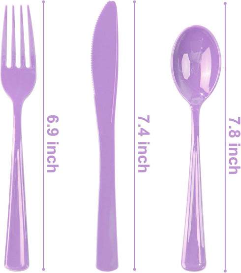 WDF 160 Piece Purple Plastic Silverware - Heavy Duty Purple Silverware Includes 80 Forks, 40 Spoons, 40 Knives, Lavender Plastic Utensils Perfect for Wedding, Party, Daily Using