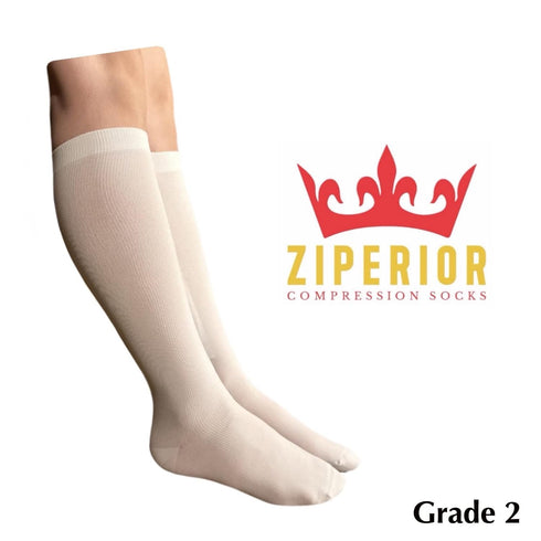 Ziperior 20-30 mmHg 2 2X-Large) Inside Leg Zipper Compression Grade Color Closed Toe Socks (White