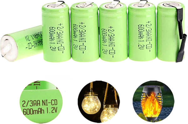 AA Ni-Cd 1.2V 2/3AA 600mAh Rechargeable Battery, 6pcs Green