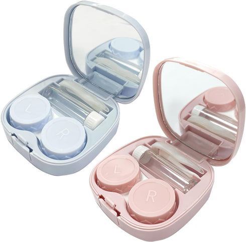 2 Pack Cute Contact Lens Case Travel Kit, Contact Case with Mirror Tweezers Remover Tool