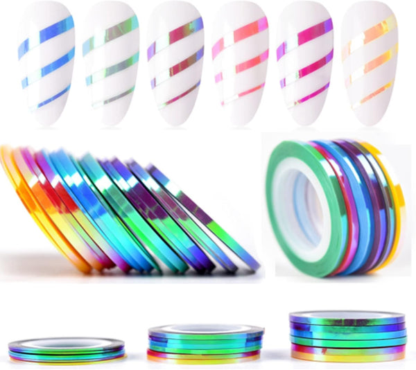 Nail Art Striping Tape Lines - 18 pcs Mermaid Candy Color Adhesive Nail Stickers, Rolls Nail Strips Tape Decals for