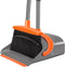 Broom and Dustpan Set for Home, Combo for Office with Long Handle Broom & Upright Standing Dustpan (Gray & Orange)