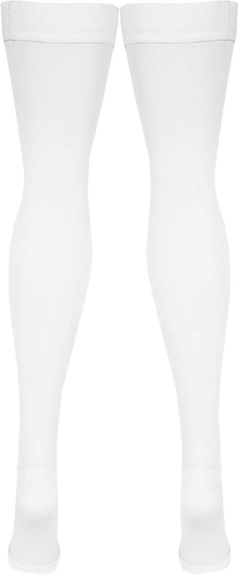 NuVein Medical Compression Stockings - 20-30 mmHg Thigh Length Hose for Women & Men, Open Toe, X-Large, White
