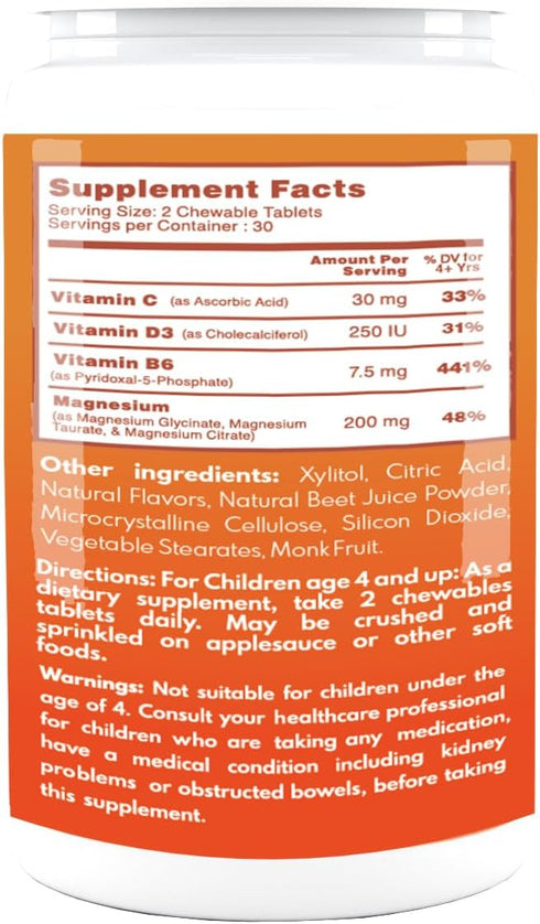 VAL Chewable Magnesium for Kids, Relaxation & Calm Formula, Glycinate, Citrate, Taurate, Vitamin B6, D, C, 60 Tablets