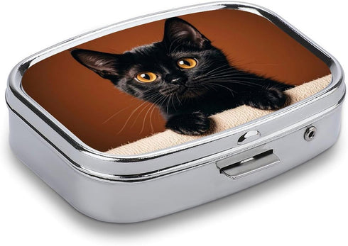 STVNKML 2 Cute Peeping Black Cat Pill Box Travel Pill Organizer Compartment Weekly Pill Case with Mirror A Day Medicine