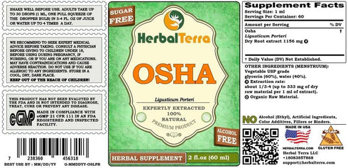 OSHA (Ligusticum Porteri) Glycerite - Dried Roots Alcohol-Free Liquid Extract 2 oz