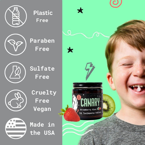 Canary Toothpaste Tablets Strawberry Kiwi - 189 Count Chewable Nano-Hydroxyapatite Teeth Cleaning Tablet, No Fluoride,