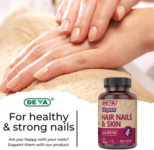 DEVA Vegan Vitamins Hair, Nails & Skin Supplement, 500 mcg Biotin, 90 Tablets (Pack of 2)