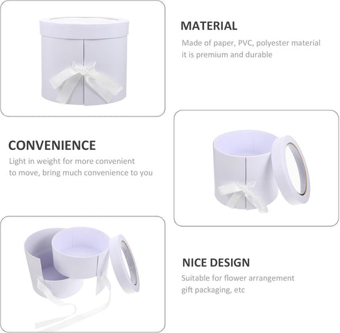 Packaging balacoo Double Layer round Flower Box for Fresh Flower Arrangement, White Floral with Lid, Suitable