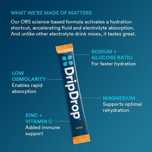 DripDrop Hydration - Tropical Variety Pack, Electrolyte Drink Mix Single Serve Packets, Non-GMO, Gluten Free, Vegan, 32