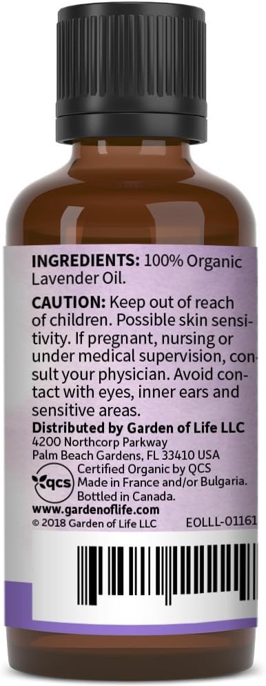 Garden of Life Essential Oil, Lavender 30 ml, USDA Organic & Pure for Diffuser, Aromatherapy, Calming, 1 Fl Oz