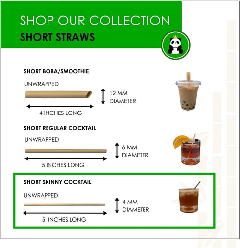 PandaBoard Compostable Bamboo Cocktail Straws, 4mm Unwrapped, 500 Count Bag