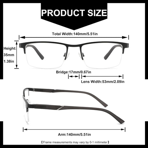 Blue Light Filtering Reading Glasses 5 Pack, Metal Half-Frame Spring Hinges Readers for Men, Anti Glare UV Protection