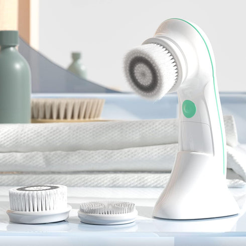 TOUCHBeauty Electric Facial Cleansing Brush with Stand, 3 Brush Heads, 2 Speeds, IPX5 Waterproof