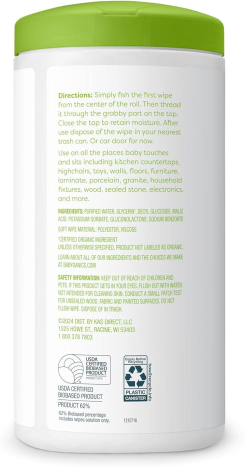 Babyganics All Purpose Surface Wipes, 75 ct, Plant Based, Non-Abrasive, No Ammonia, No Bleach, Packaging May Vary