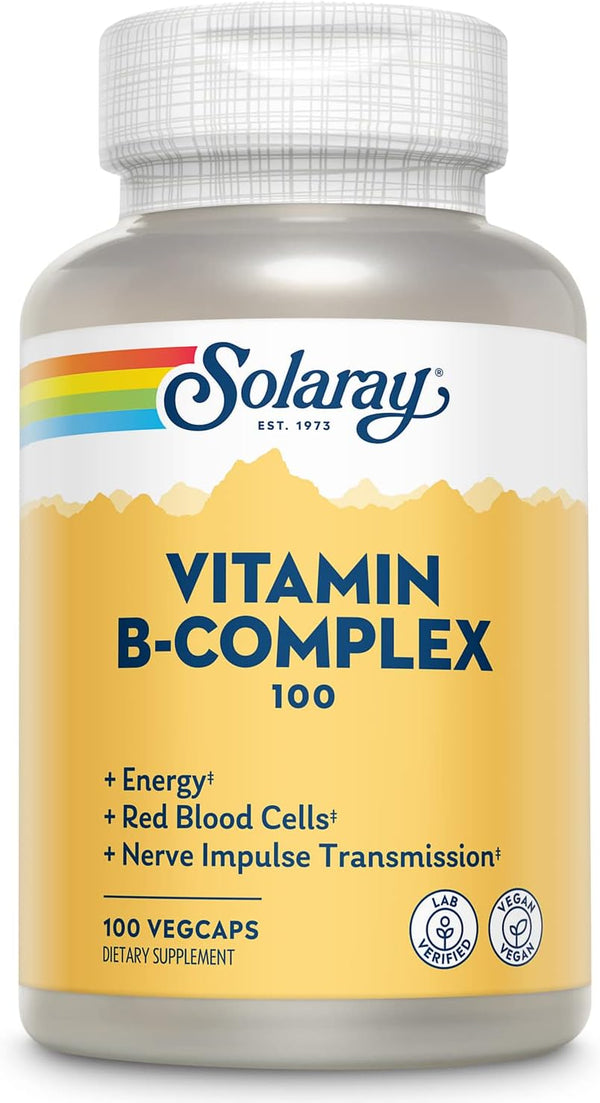 SOLARAY Vitamin B-Complex 100 mg, 100 VegCaps, Healthy Energy & Blood Cell Formation Support