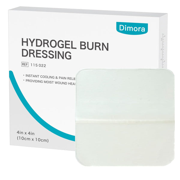Dimora Hydrogel Burn Dressing 4" x 4" - Instant Cooling Relief for Minor Burns & Wounds, Soothing Moist Burn Pads for