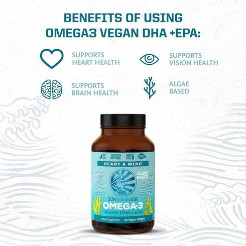 Sunwarrior Vegan Omega 3 DHA & EPA Supplement, Algal Oil for Brain, Eye, Joint & Heart Health (60 Count)