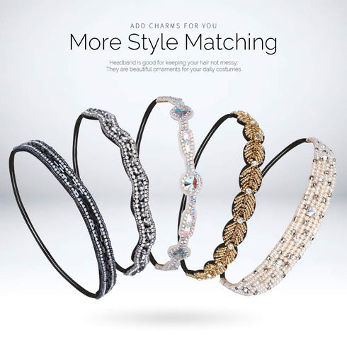 Teenitor 5pcs Rhinestone Beaded Headbands, No Slip Jeweled Hair Wraps for Women and Girls