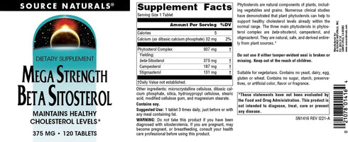 Source Naturals Mega Strength Beta Sitosterol, 375mg, 120 Tablets
