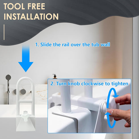 Wishtofly 3 7 Inches, 300lbs Bathtub Safety Rail, Heavy Duty Bath and Shower Grab Bar for Seniors and Elderly, Safety