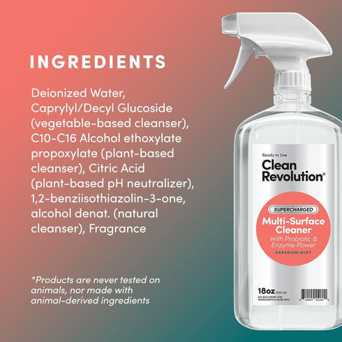 Clean Revolution SuperCharged Multi-Surface Cleaner, Non-Toxic, Eco-Friendly, Geranium Mint, 18 Fl Oz
