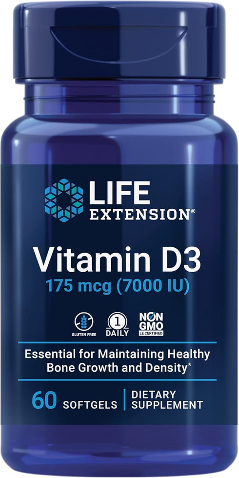 Life Extension Vitamin D3 175 mcg (7000 IU), 60 Softgels, Immune System Support, Bone Health, Brain Performance,