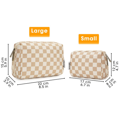 Large Light Checkerboard Makeup Bag Zipper Pouch Travel Cosmetic Organizer for Women (Large)