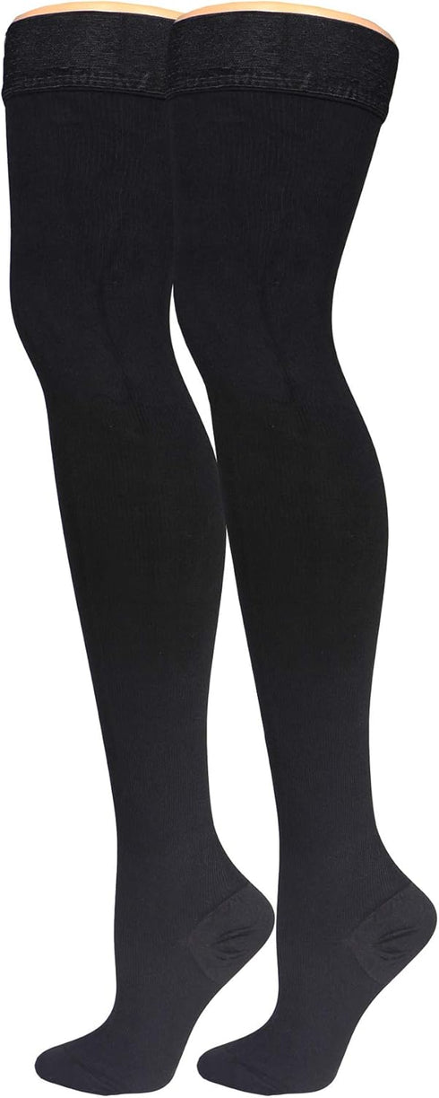 Truform Compression Socks, Men's Dress Socks, Thigh High Over Knee Length, 20-30 mmHg, Black, Medium