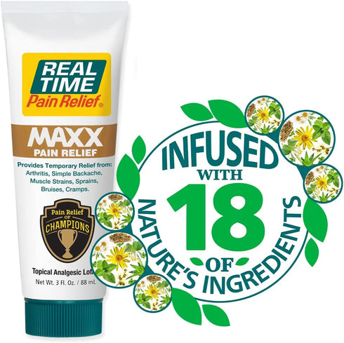 Real Time Pain Relief MAXX 3oz Tube, Fast-Acting Relief for Muscle Pain, Arthritis, Backaches, with Natural Ingredients