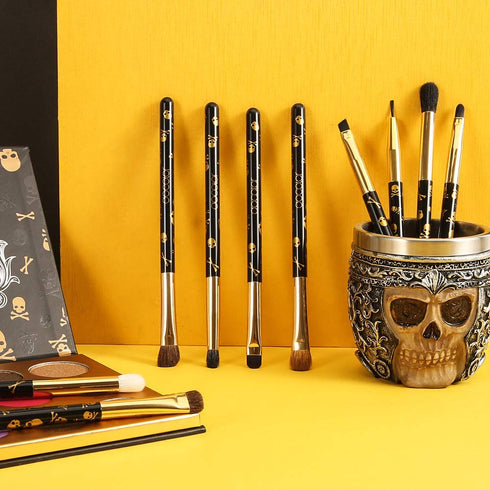 Docolor 10Pcs Skull Printed Eye Makeup Brushes Set - Blending, Concealer, Eyebrow, and Eye Liner Brushes