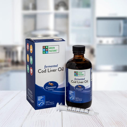 Green Pasture Fermented Cod Liver Oil Liquid - 6 fl. oz. with Vitamin A, D, Omega 3, 6, 9 (Cinnamon)