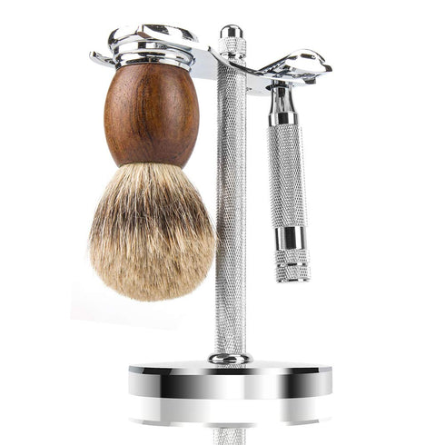 Safety Razor and Shaving Brush Stand with Extra Wide Openings and Wider Base, Manly Look