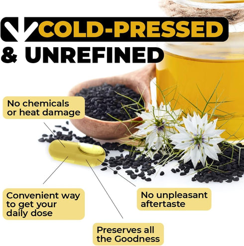 Black Seed Oil Capsules | Cold Pressed 1500mg for Joints, Immune Support & Antioxidants, 90 Caps