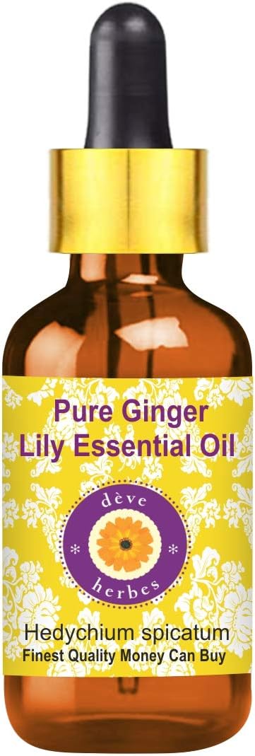 Deve Herbes Pure Ginger Lily Essential Oil - Steam Distilled 30ml (1 oz) with Glass Dropper