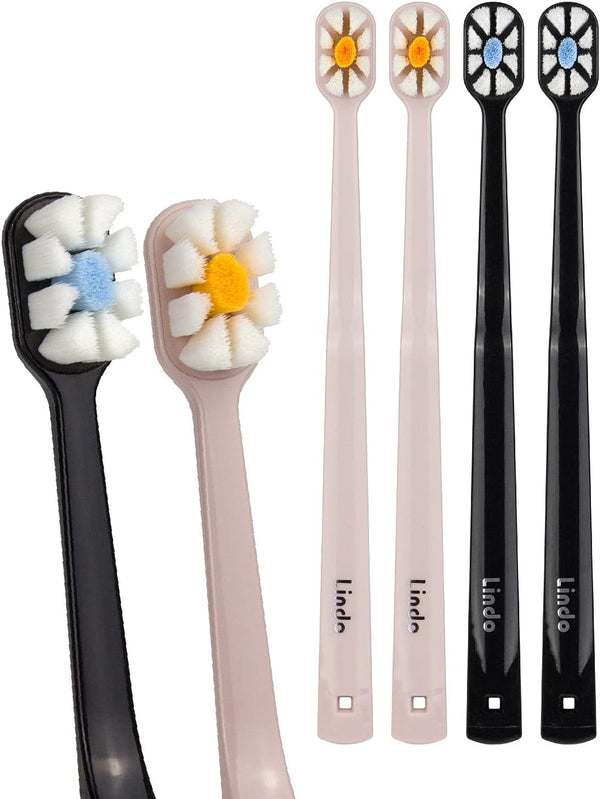 Lindo Polishing Toothbrush for Sensitive Gums and Teeth, 12000+ Ultra Fine Bristles, Pack of 4