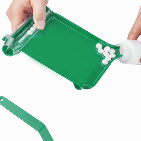 Medarchitect Right Hand Pill Counting Tray with Spatula, Green - L Shape