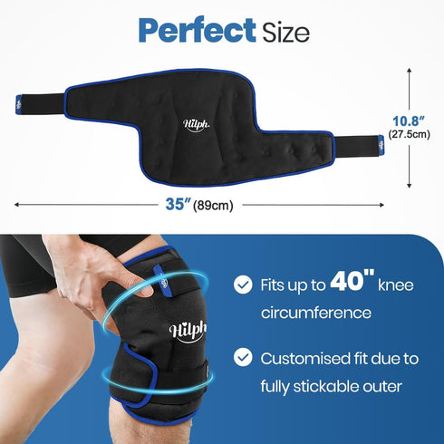 Hilph XL Ice Pack Wrap for Knee, Reusable Gel Large Ice Pack for Pain Relief, Hot Cold Therapy (Black)