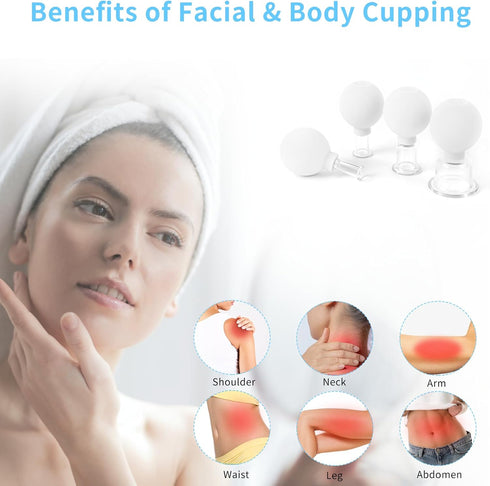 Set, 4 Meifuly Facial Cupping PCS Silicone Vacuum Suction Face Massage Cups, Skin Tightening Kit for Eyes, Face