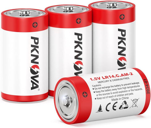 C Batteries 4 Pack, 1.5V LR14 Type C Long-Lasting Alkaline Batteries for Household and Office Devices