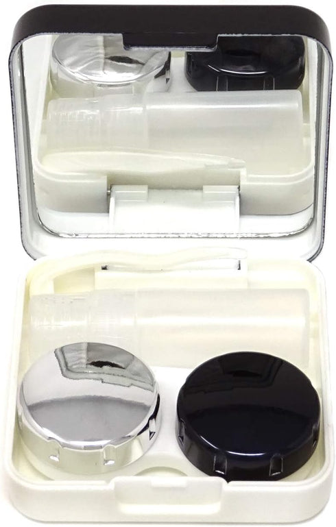 Honbay Fashion Travel Contact Lens Case Kit, Mini Contact Lens Box with Mirror (Black)