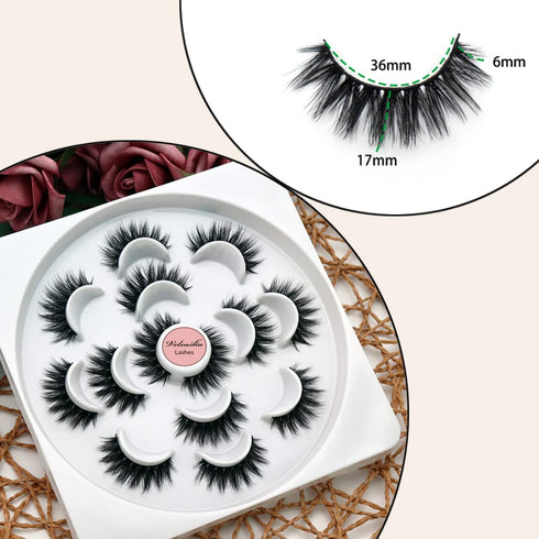 Veleasha 5D Faux Mink Lashes, 7 Pairs Pack, Handmade Wispy Fluffy Dramatic Eye Lashes, Luxurious Volume (5D09)