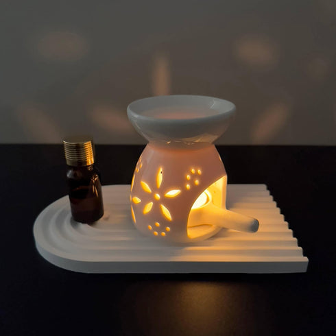 JHZABPO Set, White Oil Burner Tea Light Wax Melt Warmer with Tea Wax Tray, Essential Oil Diffuser, Oil Burner