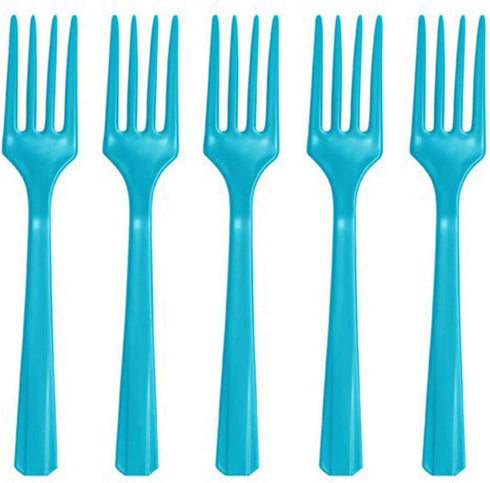 Elegant Caribbean Blue Plastic Fork (Pack Of 20) - Eco-Friendly, Durable & Eye-catching, Perfect For Parties & Events by Amscan