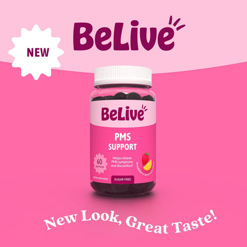 Gummies 60 Count BeLive PMS Support Supplement - Alleviates Cramps, Bloating, Mood Swings, Hot Flashes & Night Sweats