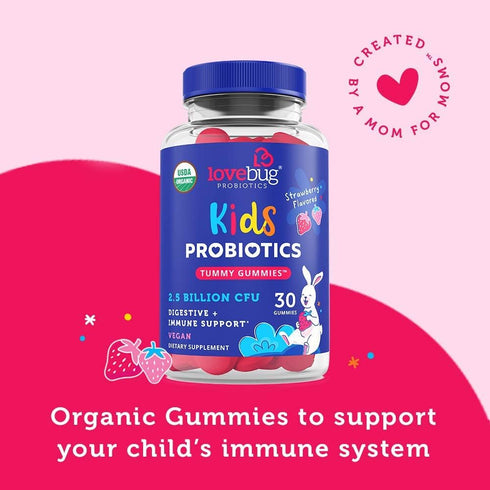 Lovebug Award Winning USDA Organic Probiotic Gummies for Kids, 30 Gummies, Soil-Based Probiotic, Vegan, Ages 3+,