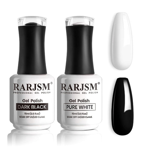 RARJSM Black and White Gel Nail Polish 15ml Soak Off UV LED Curing Required for French Manicure, 2pcs Set