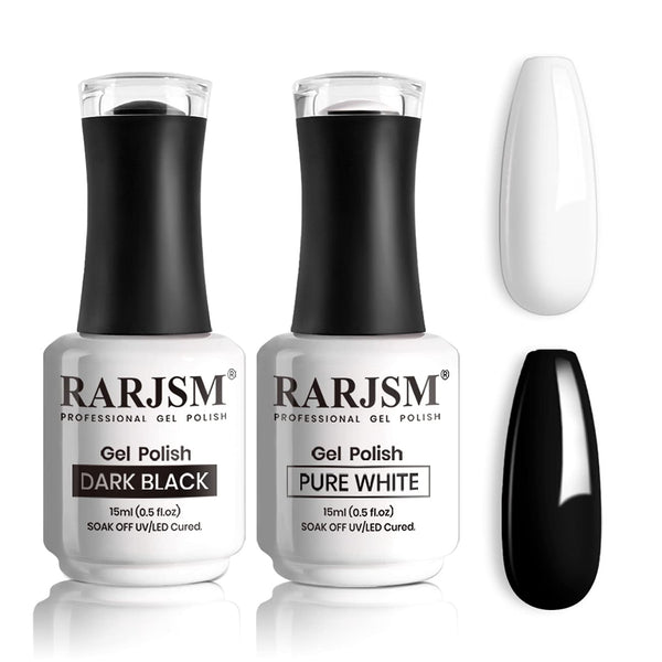 RARJSM Black and White Gel Nail Polish 15ml Soak Off UV LED Curing Required for French Manicure, 2pcs Set