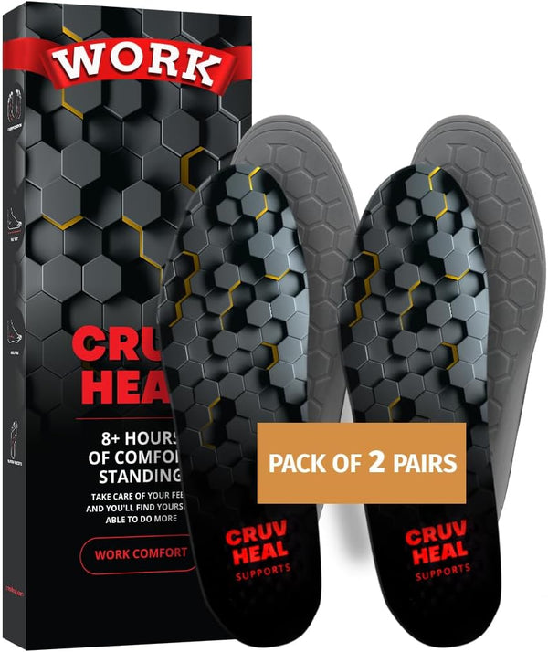 2 Packs Work Comfort Orthotic Insoles, Anti-Fatigue Shoe Inserts for Men and Women, Foot Pain Relief, Black